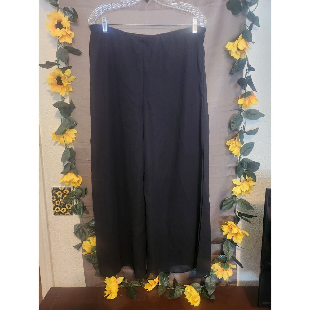 Alex Evenings Pants Womens LP Petite Large Black Chiffon Overlay Wide Leg Formal